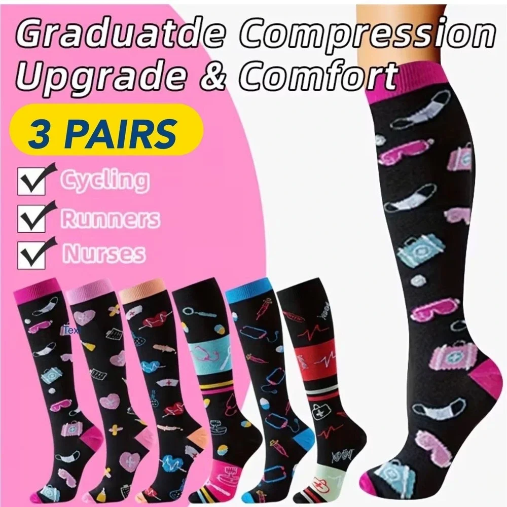 Unisex 20-30 mmHg Compression Socks SM/MED Knee High Medical‎ 3 Pack Whimsigoth